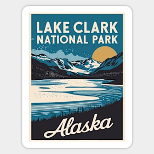 Lake Clark National Park Retro Travel Poster Sticker